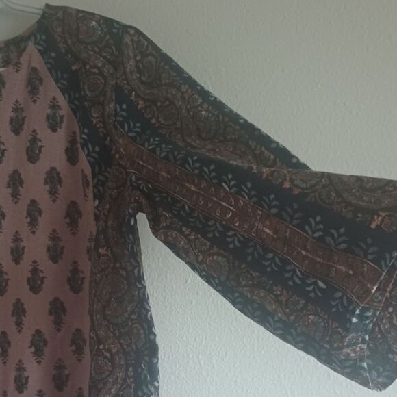 J. Jill Pure Jill Blouse Women's Sz M Folkloric Stamped Tunic Bohemian Lagenlook - Picture 4 of 9